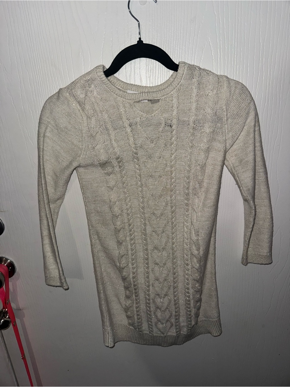 The Childrenās Place Girls 7/8 Cable Knit Metallic Sweater Tunic Beige Gold